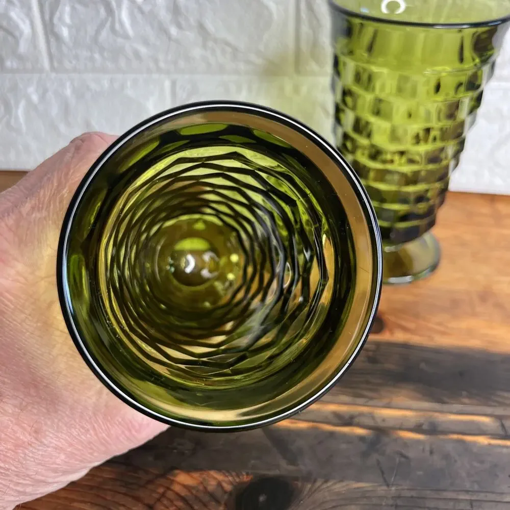 Whitehall Avocado Green Tumblers•MCM Cubist Glasses by Colony •Set of 3 •Vintage - Picture 6 of 10